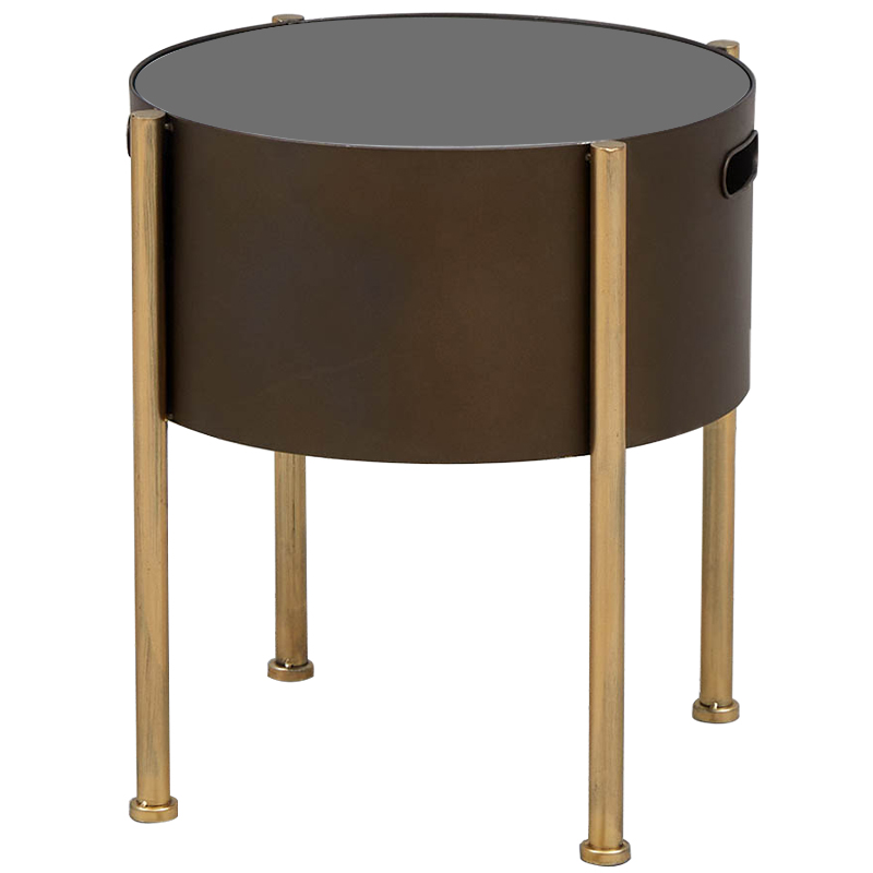 Приставной стол Barnaby Round Side Table Коричневый Латунь Стекло Смок в Кирове | Loft Concept 