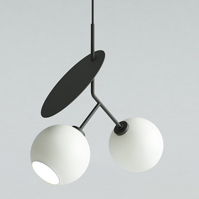 Подвесной светильник Cherry Pendant Double Black Белое матовое стекло Черный Подвесной светильник Cherry Pendant Double Black Белое матовое стекло Черный в Кирове | Loft Concept