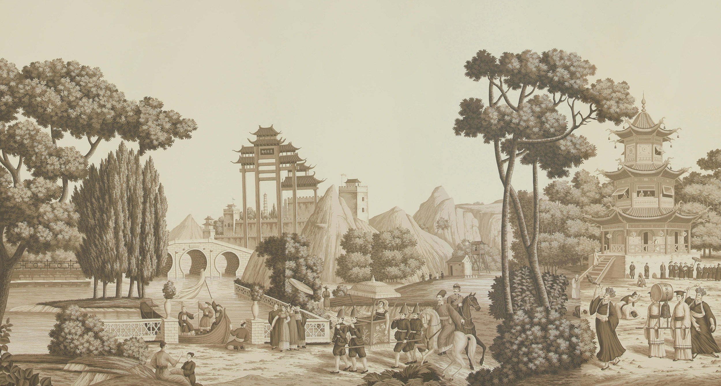 Обои ручная роспись Procession Chinoise Sepia on scenic paper - постер Loft-Concept в Кирове