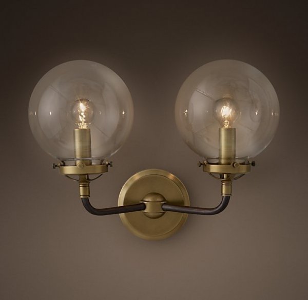 Бра Bistro Globe Clear Glass Double Sconce Brass Бра Bistro Globe Clear Glass Double Sconce Brass в Кирове | Loft Concept