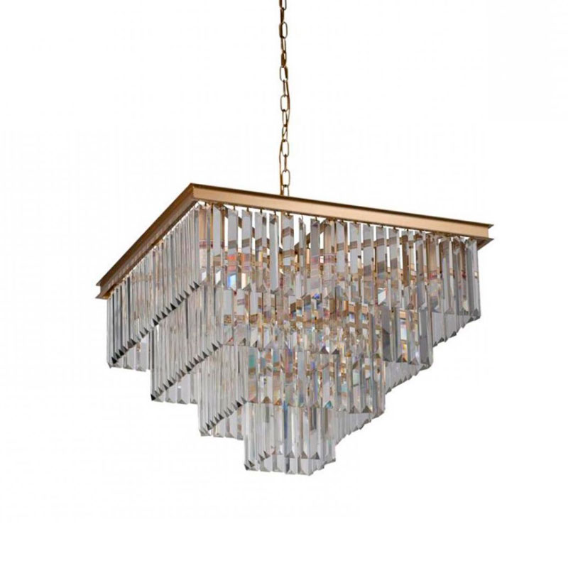 Квадратная Люстра RH 1920s Odeon GOLD iron Four layers Прозрачное Стекло 60х60 Золотой Прозрачное Стекло в Кирове | Loft Concept 
