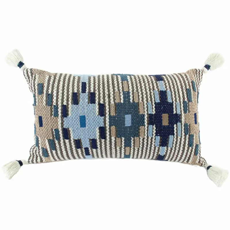 Подушка Blue Ikat с кисточками Синий Голубой Бежевый Подушка Blue Ikat с кисточками Синий Голубой Бежевый в Кирове | Loft Concept