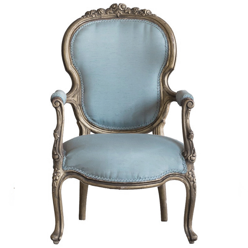 Кресло Arm Carved Chair blue linen Голубой пастельный Темный дуб Кресло Arm Carved Chair blue linen Голубой пастельный Темный дуб в Кирове | Loft Concept