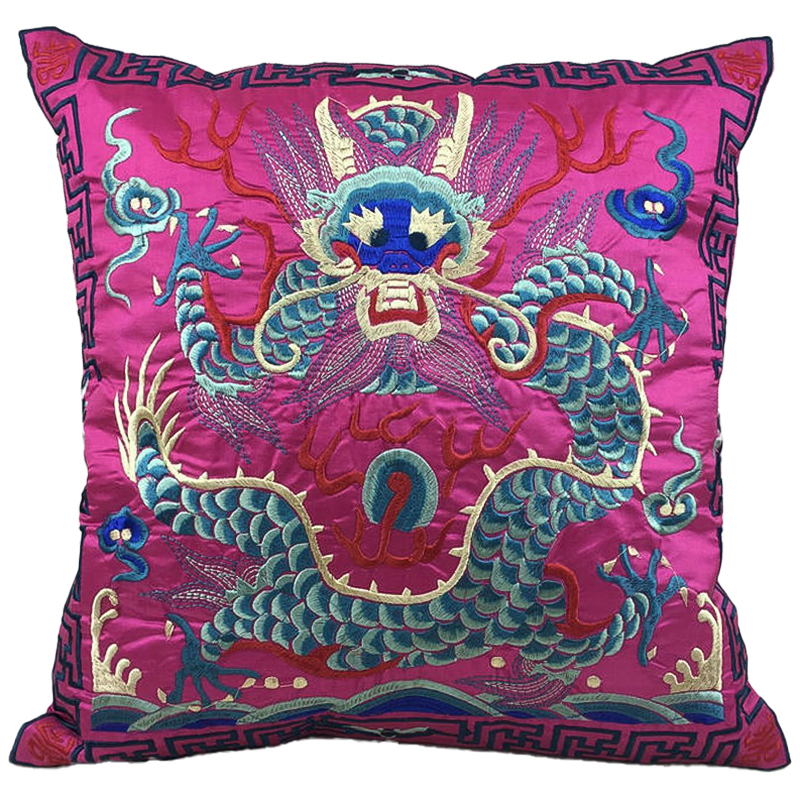 Декоративная подушка с вышивкой Chinese Dragon Pink Розовый Мульти Декоративная подушка с вышивкой Chinese Dragon Pink Розовый Мульти в Кирове | Loft Concept