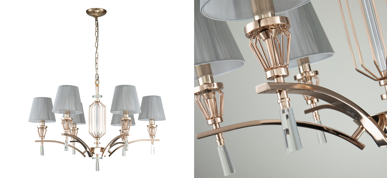 Люстра с абажурами из серых нитей Voile 6 ламп - фото