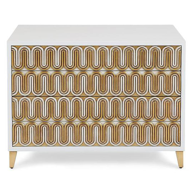 Комод Park Avenue Brass Wave Pattern Chest of Drawers Белый Золотой Комод Park Avenue Brass Wave Pattern Chest of Drawers Белый Золотой в Кирове | Loft Concept