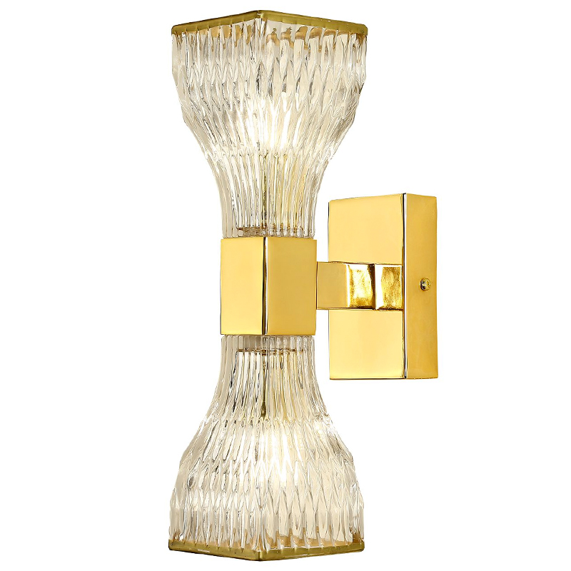 Бра с двумя плафонами из рельефного стекла GLASS HORN Gold Прозрачный Золотой Бра с двумя плафонами из рельефного стекла GLASS HORN Gold Прозрачный Золотой в Кирове | Loft Concept