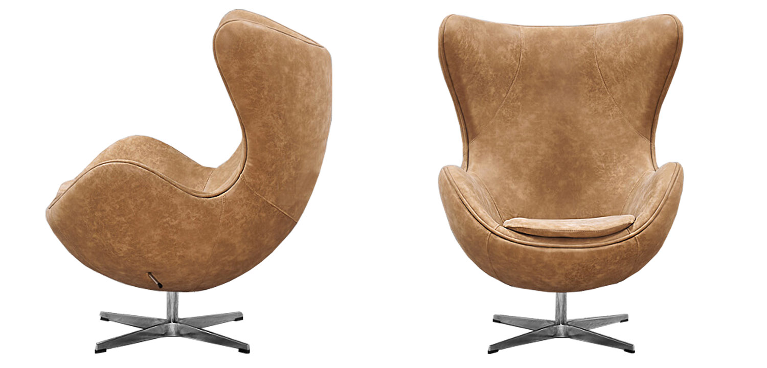 Кресло яйцо Egg Chair коричневая винтажная кожа - фото