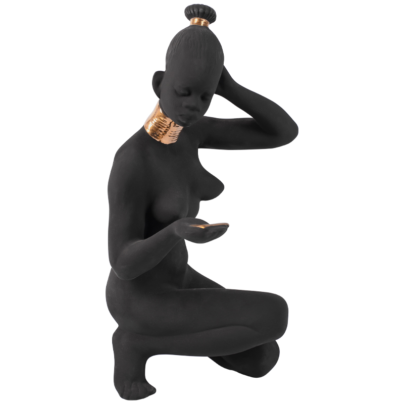 Статуэтка African Woman Sitting Statuette Черный Золотой Статуэтка African Woman Sitting Statuette Черный Золотой в Кирове | Loft Concept