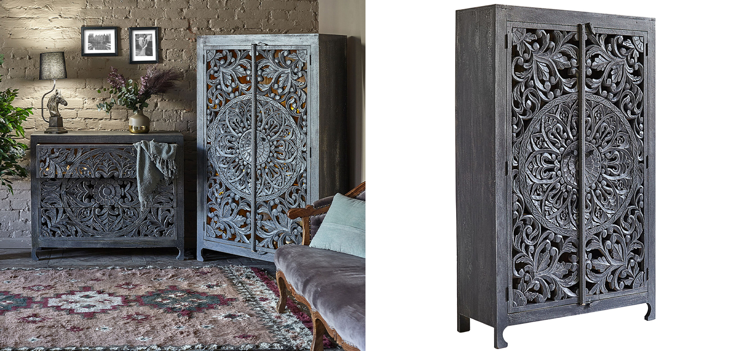Шкаф Indian Antique White Furniture Cupboard Mistry серый - фото №1