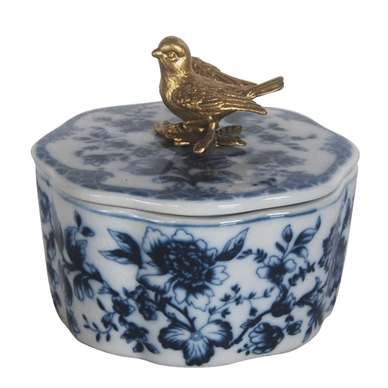 Шкатулка Blue and Bronze Bird Бронза Синий Белый Шкатулка Blue and Bronze Bird Бронза Синий Белый в Кирове | Loft Concept