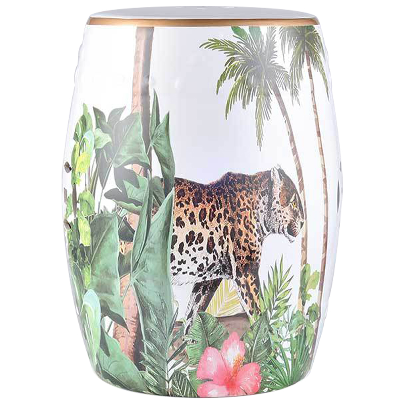 Керамический табурет Leopard Tropical Animal Ceramic Stool White Белый Зеленый Коричневый Керамический табурет Leopard Tropical Animal Ceramic Stool White Белый Зеленый Коричневый в Кирове | Loft Concept