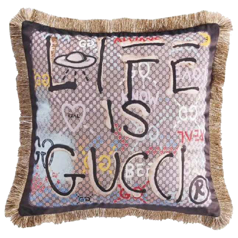Декоративная подушка Cтиль Gucci Life is Gucci Коричневый Мульти Декоративная подушка Cтиль Gucci Life is Gucci Коричневый Мульти в Кирове | Loft Concept