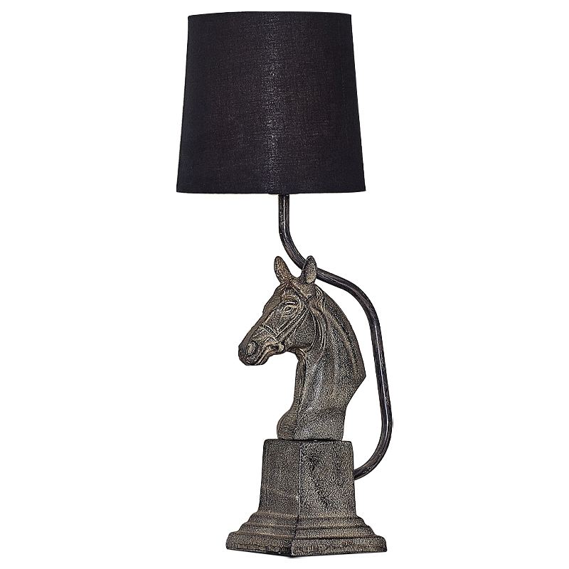 Настольная лампа с абажуром Lampshade Horse Sculpture Черный Металлик винтаж Настольная лампа с абажуром Lampshade Horse Sculpture Черный Металлик винтаж в Кирове | Loft Concept