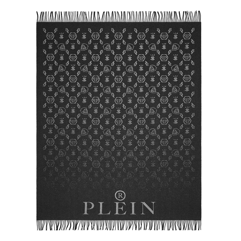 Плед Philipp Plein Plaid Cashmere Monogram Черный Серый Плед Philipp Plein Plaid Cashmere Monogram Черный Серый в Кирове | Loft Concept