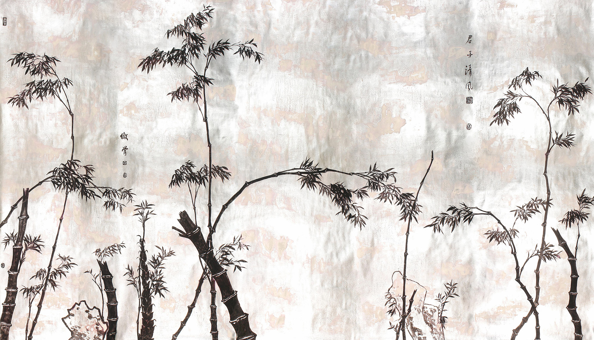 Обои ручная роспись Bamboo Quicksilver on Tarnished Silver gilded paper Обои ручная роспись Bamboo Quicksilver on Tarnished Silver gilded paper - постер Loft-Concept в Кирове