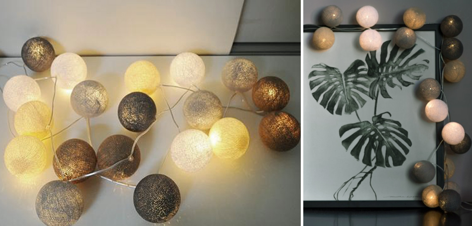 Гирлянда хлопковые фонарики Сotton Ball Sand-Grey - Loft-Concept в Кирове