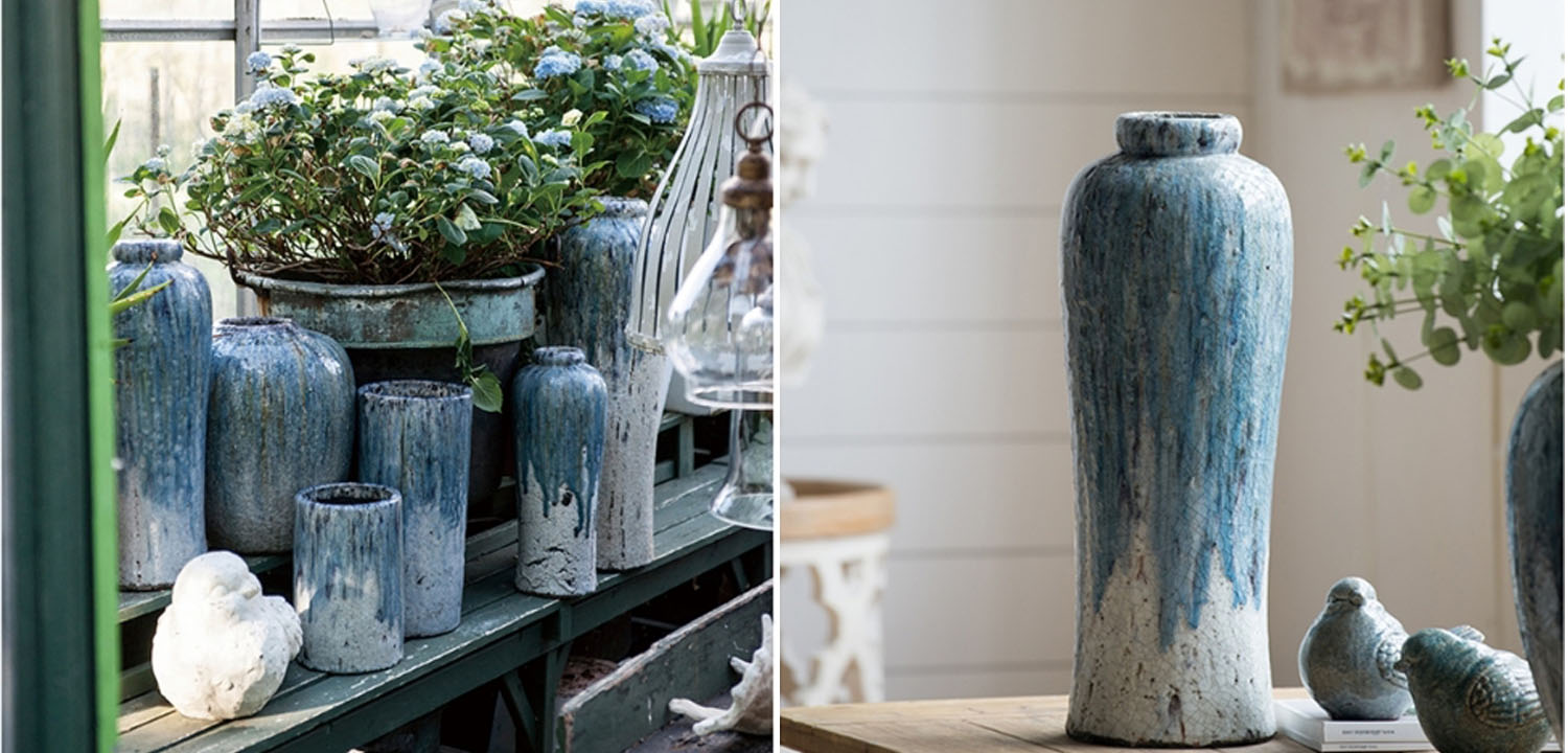 Ваза Terracotta Vase blue-white high - фото