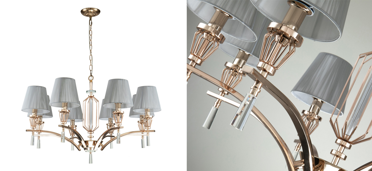 Люстра с абажурами из серых нитей Voile 8 ламп - фото