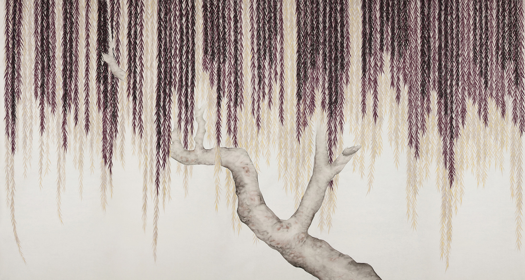Обои ручная роспись Willow Boysenberry on Bleached White dyed silk Обои ручная роспись Willow Boysenberry on Bleached White dyed silk - постер Loft-Concept в Кирове
