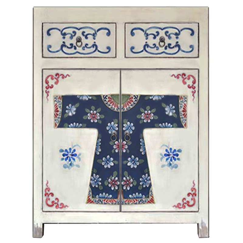 Белая тумба из массива сосны в Китайском стиле ручная роспись White Chinese Nightstand Белый Синий Зеленый Красный Белая тумба из массива сосны в Китайском стиле ручная роспись White Chinese Nightstand Белый Синий Зеленый Красный в Кирове | Loft Concept