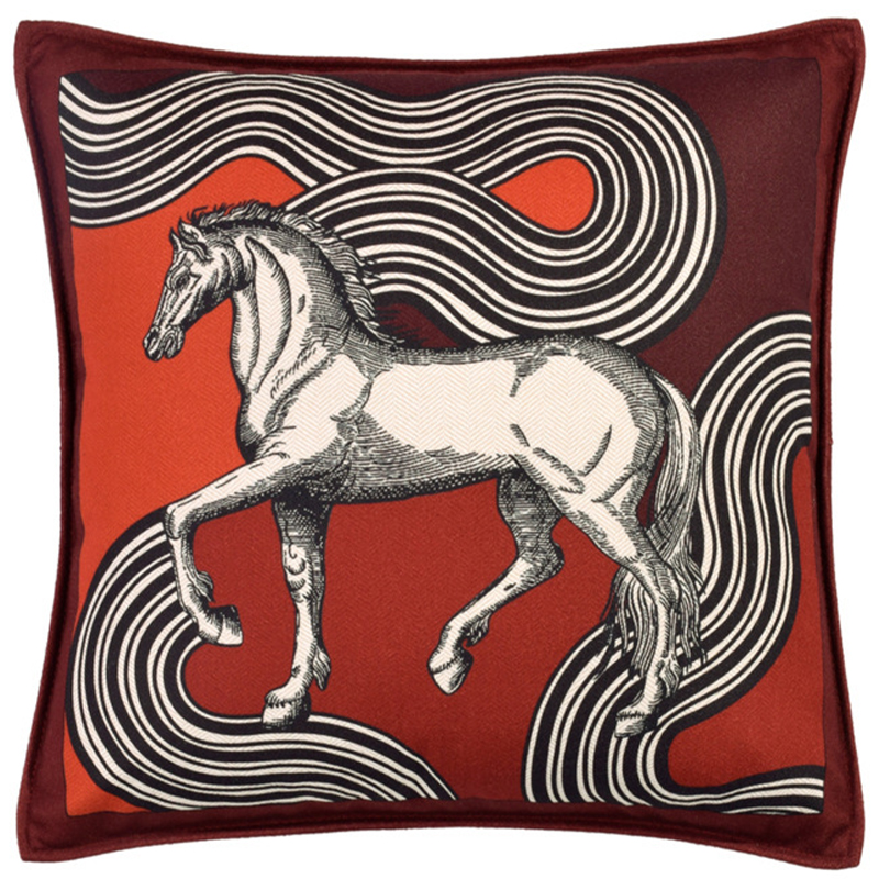 Декоративная подушка Hermes Horse 37 Бургундский красный Красный Черно-белый Декоративная подушка Hermes Horse 37 Бургундский красный Красный Черно-белый в Кирове | Loft Concept