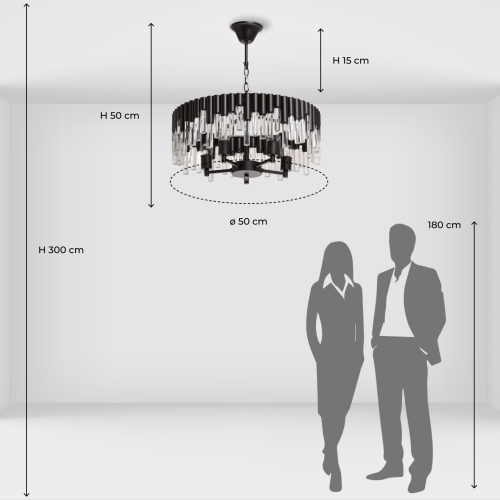 Люстра круглая из матового черного металла с подвесками из прозрачных стеклянных трубок Noir Tubes в Кирове