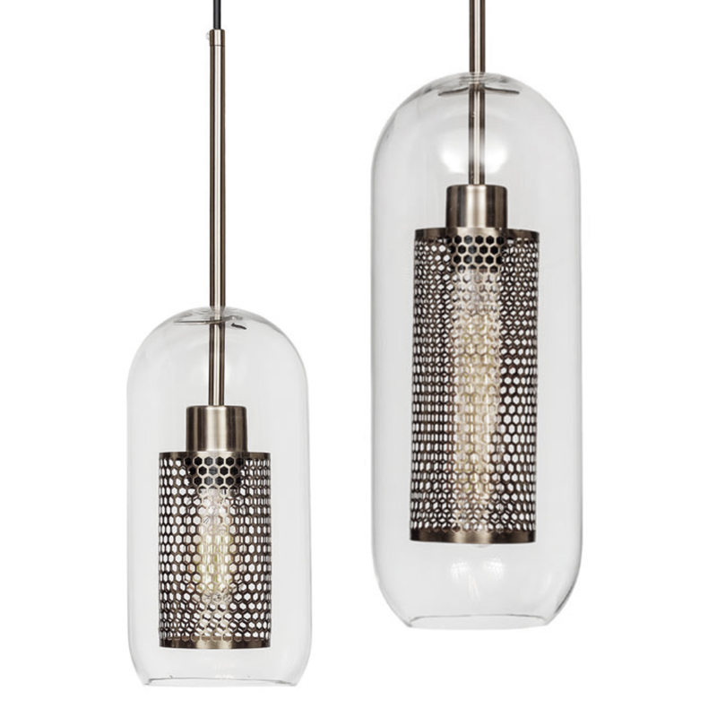 Perforation  Pendant Lamp Nickel Oval Никель Прозрачное Стекло в Кирове | Loft Concept 