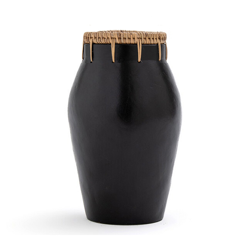 Ваза Ceramic Vase & Rattan D15 Черный Ваза Ceramic Vase & Rattan D15 Черный в Кирове | Loft Concept