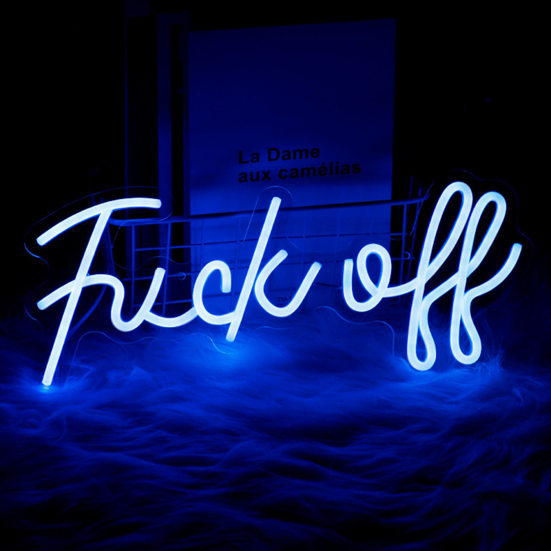 Неоновая настенная лампа Fuck Off Neon Wall Lamp Синий Синий Неоновая настенная лампа Fuck Off Neon Wall Lamp Синий Синий в Кирове | Loft Concept