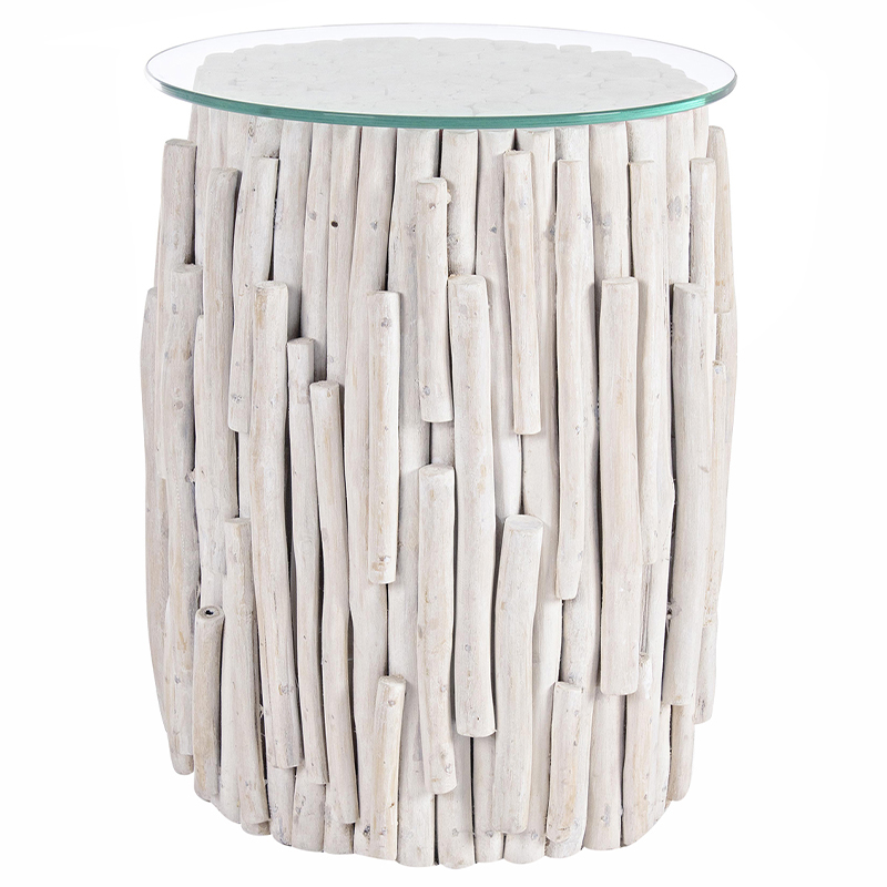 Деревянный круглый приставной столик со стеклянной столешницей Sienna Round Side Table Белый Прозрачное Стекло Деревянный круглый приставной столик со стеклянной столешницей Sienna Round Side Table Белый Прозрачное Стекло в Кирове | Loft Concept