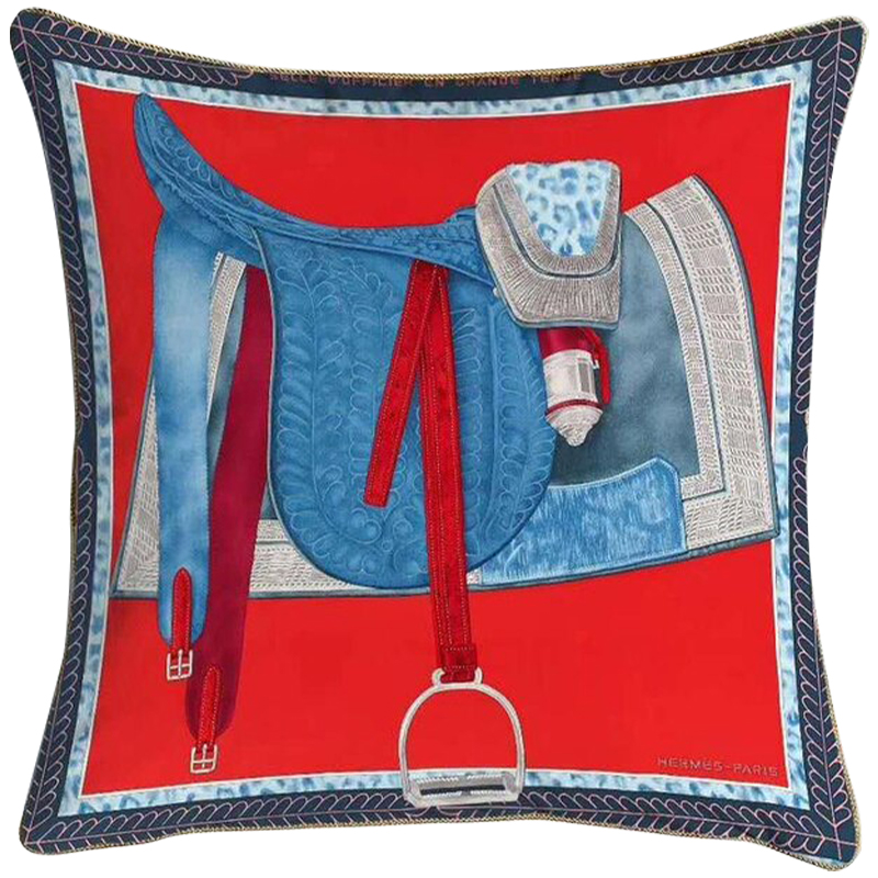 Декоративная подушка Hermes Saddle 126 Красный Синий Голубой Декоративная подушка Hermes Saddle 126 Красный Синий Голубой в Кирове | Loft Concept