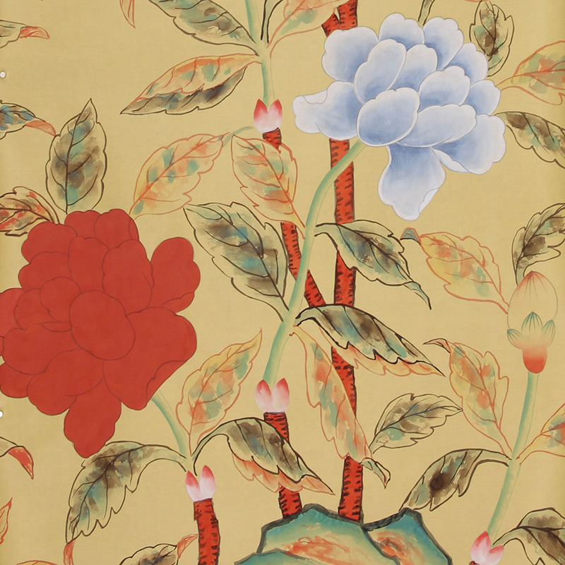 Обои ручная роспись Korean Peony Original colourway on Sienna Earth dyed silk Обои ручная роспись Korean Peony Original colourway on Sienna Earth dyed silk в Кирове | Loft Concept