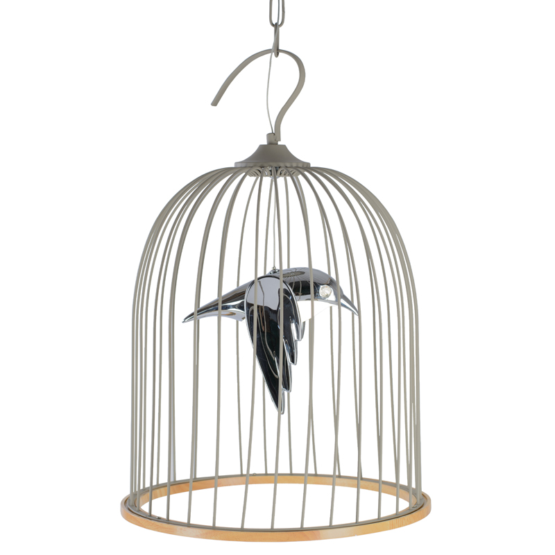 Подвесной светильник Bird in Cage Pendant Серый Хром Древесина Подвесной светильник Bird in Cage Pendant Серый Хром Древесина в Кирове | Loft Concept
