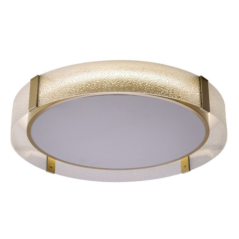 Потолочный светильник круглой формы из стали и стекла Round Glass Brass Латунь Потолочный светильник круглой формы из стали и стекла Round Glass Brass Латунь в Кирове | Loft Concept