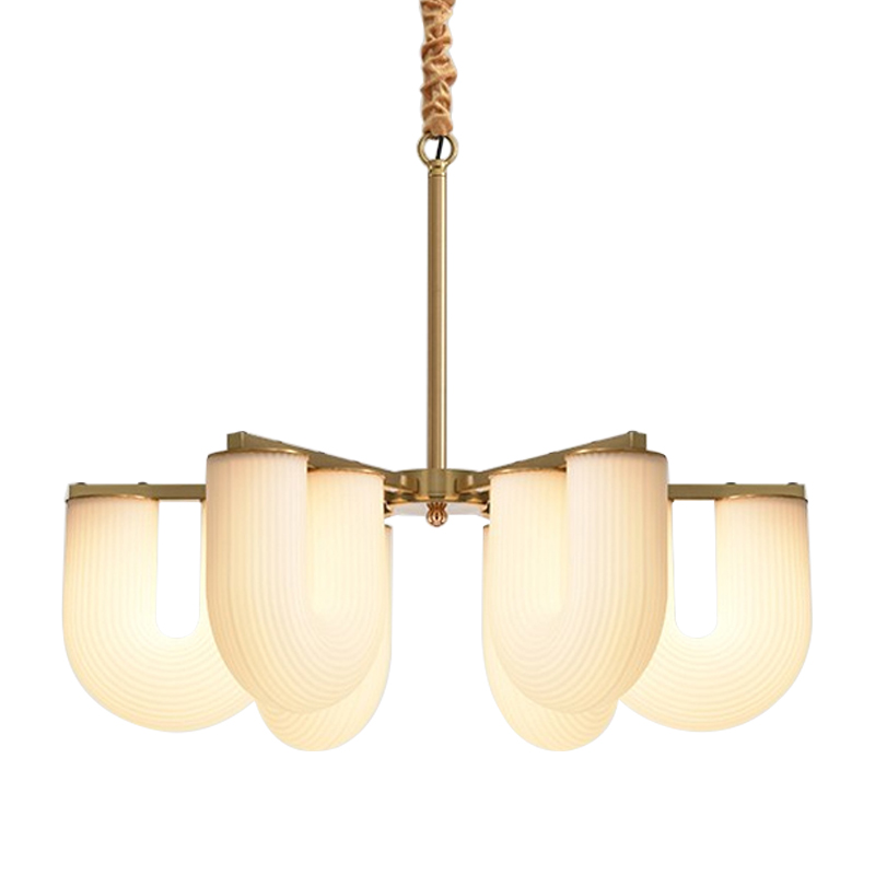 Люстра Berthe Arch Chandelier 6 плафонов Латунь Хром Белое матовое стекло Люстра Berthe Arch Chandelier 6 плафонов Латунь Хром Белое матовое стекло в Кирове | Loft Concept