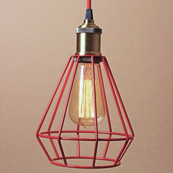 Подвесной светильник Wire Cage Pendant Punch Red Красный Подвесной светильник Wire Cage Pendant Punch Red Красный в Кирове | Loft Concept