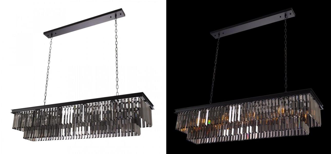 Прямоугольная Люстра Odeon Black iron Серое Стекло Длина 120 см - фото