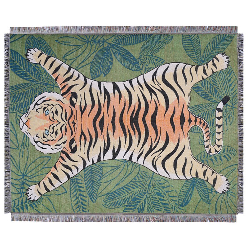 Плед с принтом тигра Tiger Plaid Зеленый Мульти Плед с принтом тигра Tiger Plaid Зеленый Мульти в Кирове | Loft Concept