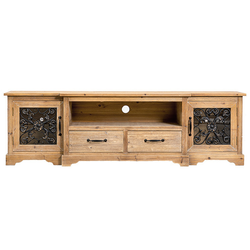 ТВ-Тумба Basile Provence Wood TV Stand Коричневый Древесина Прозрачное Стекло Черный в Кирове | Loft Concept 