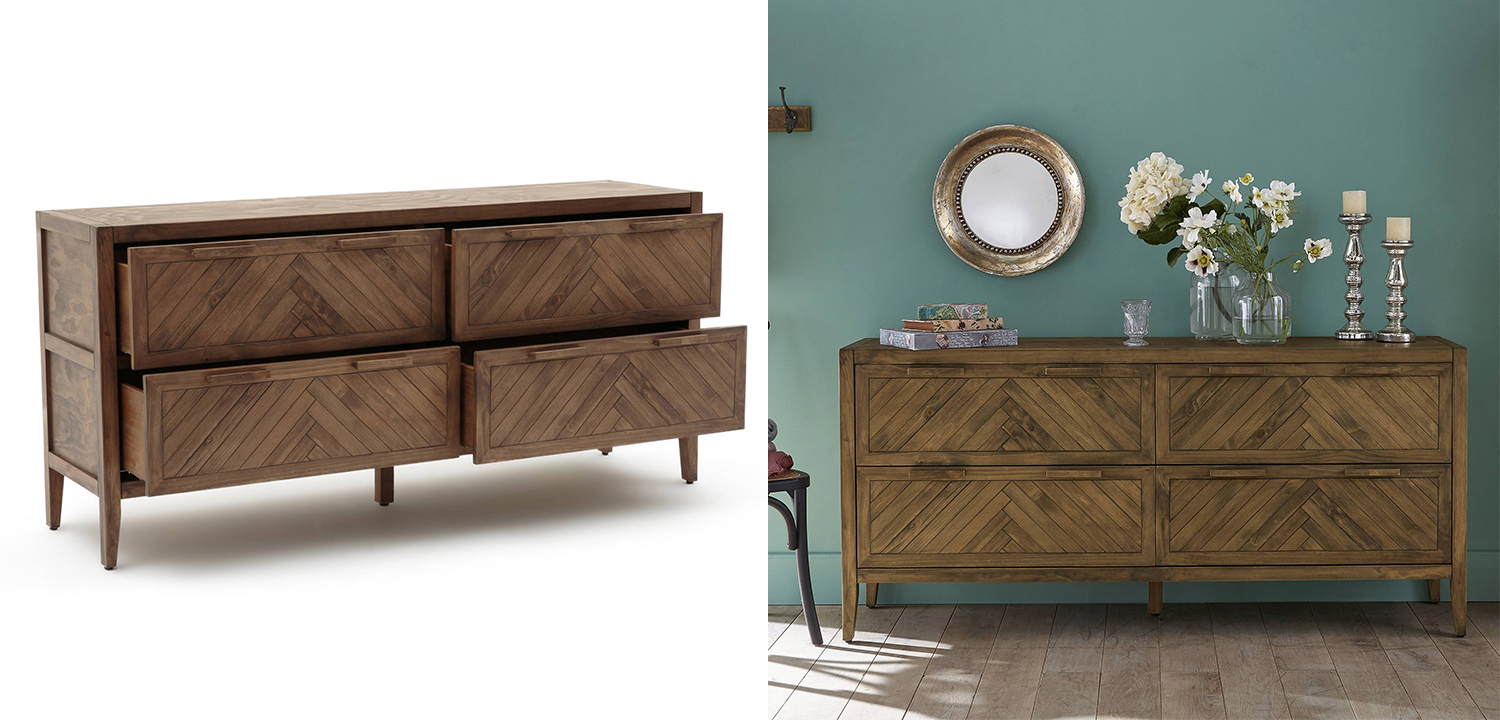 Комод из массива сосны с орнаментом "Ёлочка" Geometric Ornament с 4-мя ящиками - фото