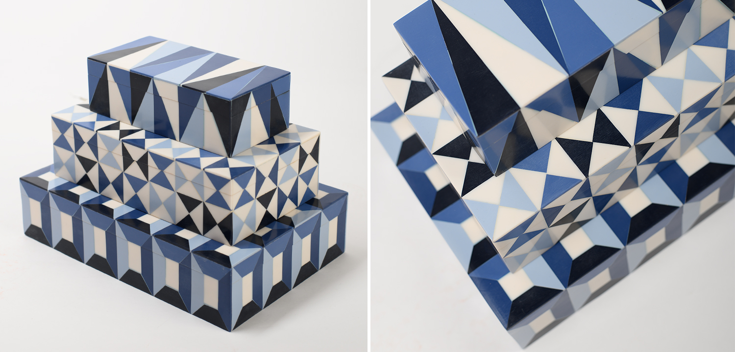 Шкатулка Blue White Triangles Bone Inlay Box - фото №1