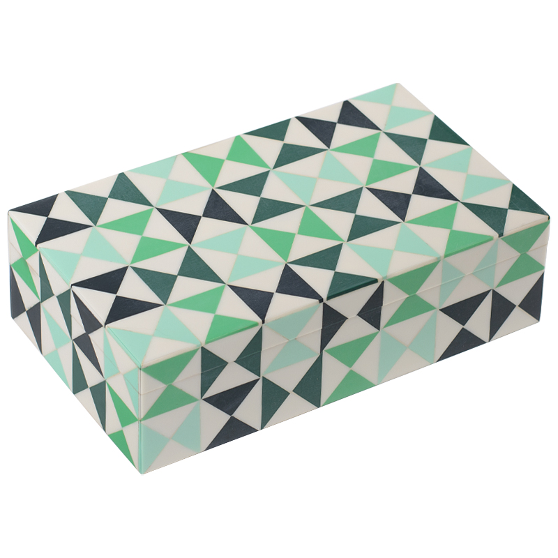 Шкатулка Small Triangles Green Bone Inlay Box Зеленый Белый Мятный в Кирове | Loft Concept 