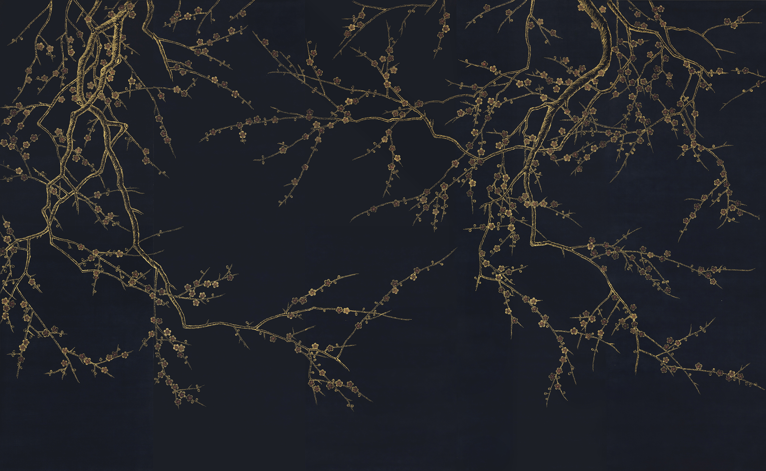 Обои ручная роспись Plum Blossom Colourway SC-226 on black painted silk Обои ручная роспись Plum Blossom Colourway SC-226 on black painted silk - постер Loft-Concept в Кирове