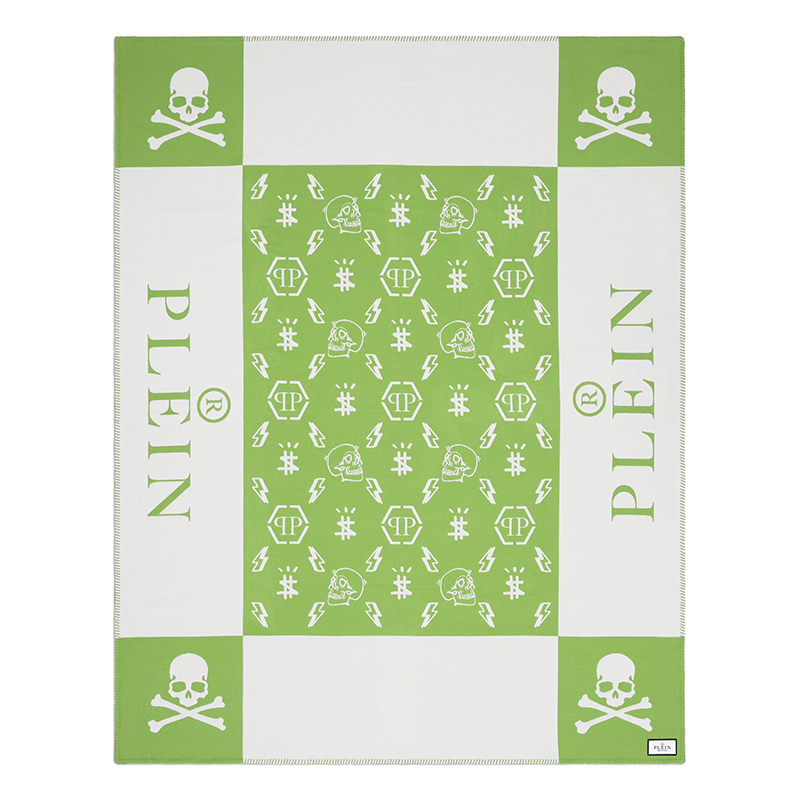 Плед Philipp Plein Plaid Cashmere Skul Green Зеленый Белый Плед Philipp Plein Plaid Cashmere Skul Green Зеленый Белый в Кирове | Loft Concept