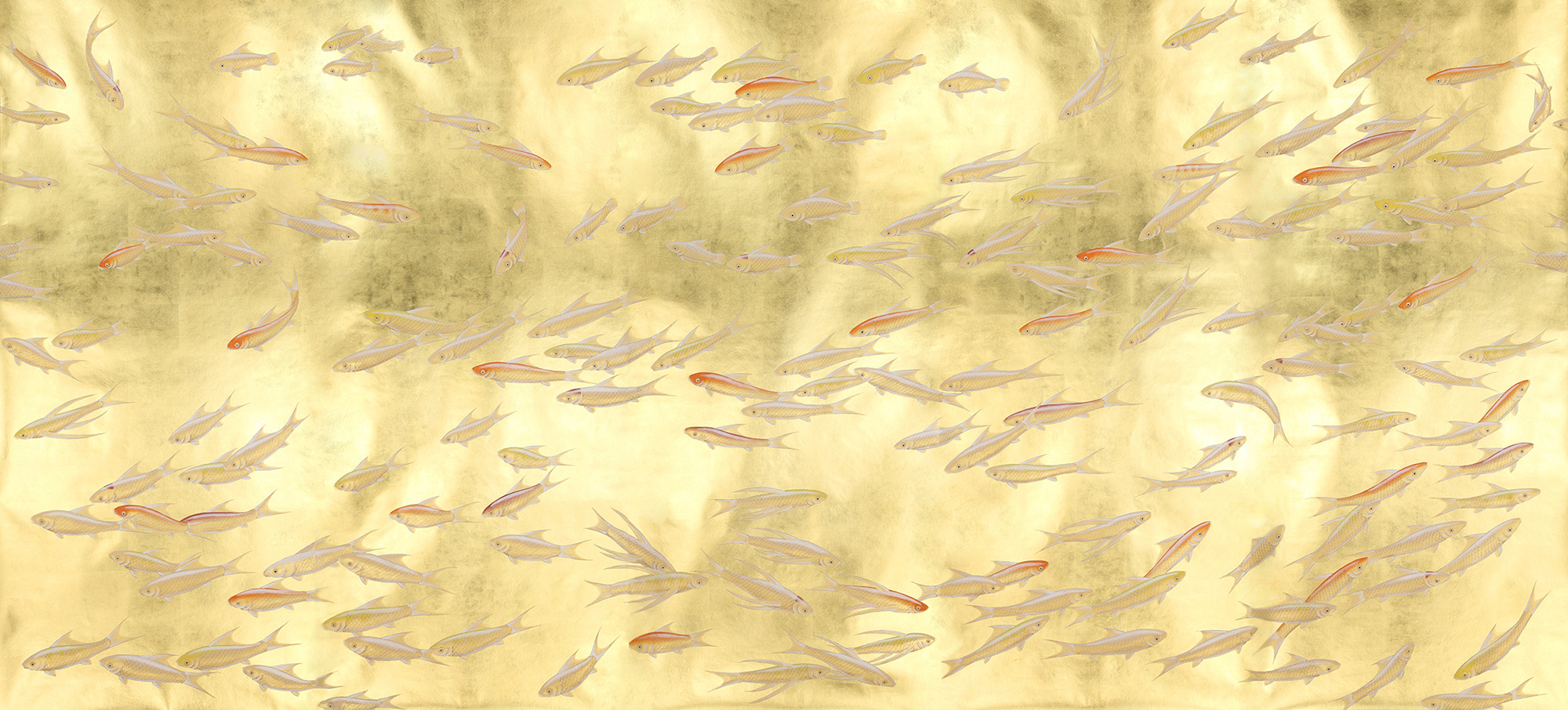 Обои ручная роспись Fishes Koi on Deep Rich Gold gilded paper Обои ручная роспись Fishes Koi on Deep Rich Gold gilded paper - постер Loft-Concept в Кирове