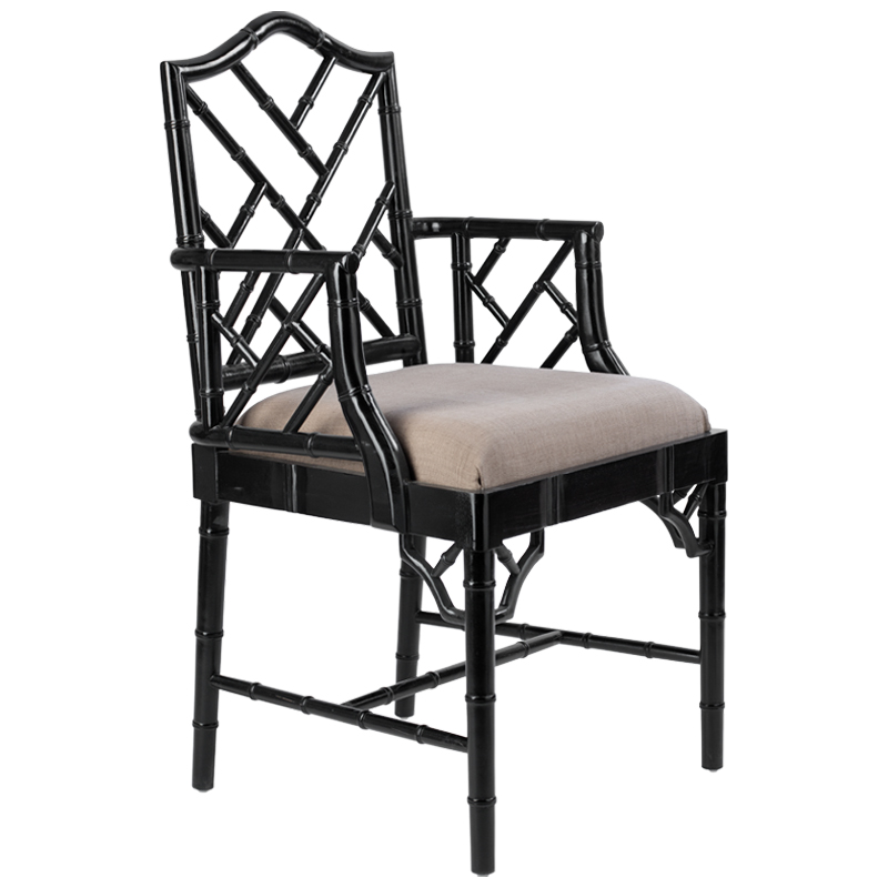 Black Chippendale Arm Chair Черный Бежево-серый Black Chippendale Arm Chair Черный Бежево-серый в Кирове | Loft Concept