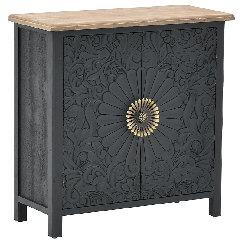 Комод с декорированным резным фасадом Eamon Chest of Drawers Grey Mango Черный Древесина Латунь в Кирове | Loft Concept 