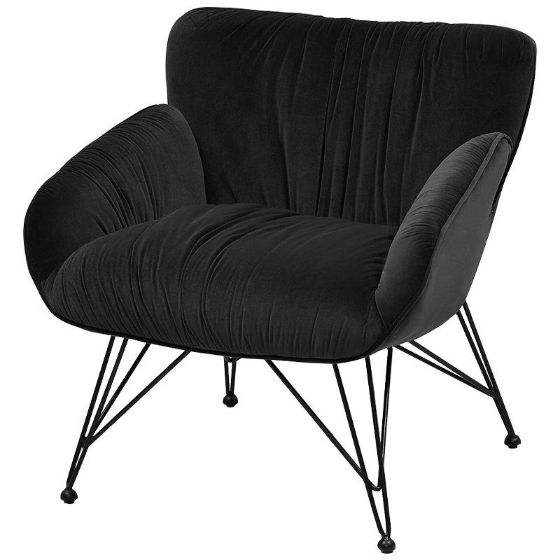 Чёрное кресло велюр на металлических ножках Kwame Black Armchair Черный Чёрное кресло велюр на металлических ножках Kwame Black Armchair Черный в Кирове | Loft Concept