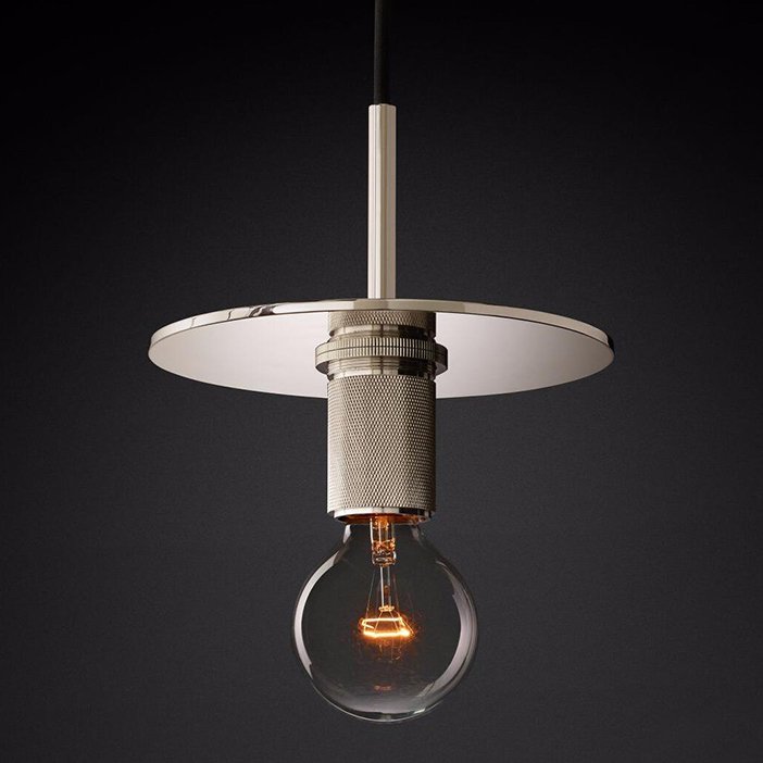 Подвесной светильник RH Utilitaire Disk Shade Pendant Silver Никель Прозрачное Стекло Подвесной светильник RH Utilitaire Disk Shade Pendant Silver Никель Прозрачное Стекло в Кирове | Loft Concept